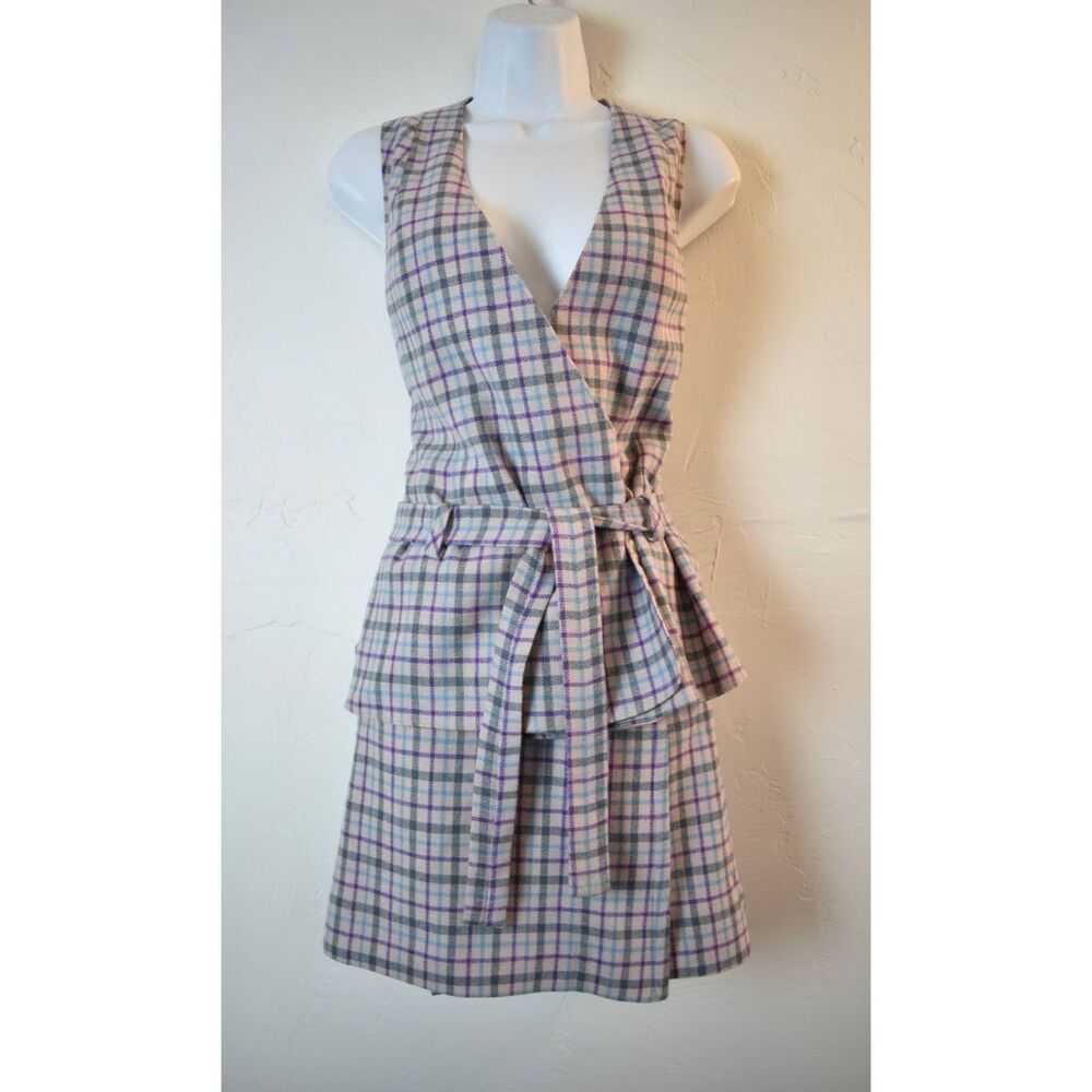 VTG 1970s Young Pendleton Wool Plaid Vest and Skirt, Two Piece Set Purple + Blue
